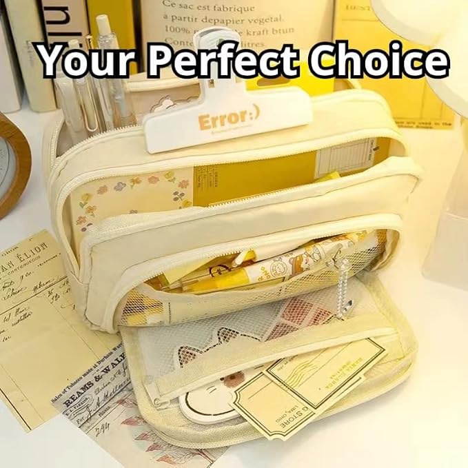 Big Capacity Pencil Case 3 Compartments Large Pencil Pouch Pen Bag Pencil Box Holder Organizer Simple Storage Aesthetic Stationery Cosmetic for Adults Men Women Office Essentials (Blue)