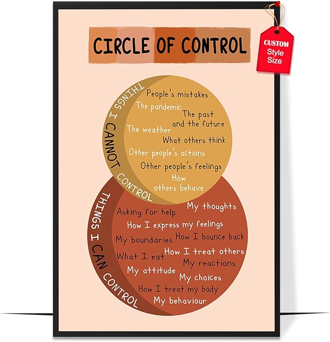 LOLUIS Mental Health Poster, Boho Therapy Tools Educational Supplies Art Print Classroom School Office Decor (Things I Can Control, Custom Frame Type)