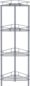 HuggieGems 4 Tier Floor Standing Corner Shower Caddy Organizer Shelf with Hooks, Bathroom Shelves Stand Rack, Dark Gray
