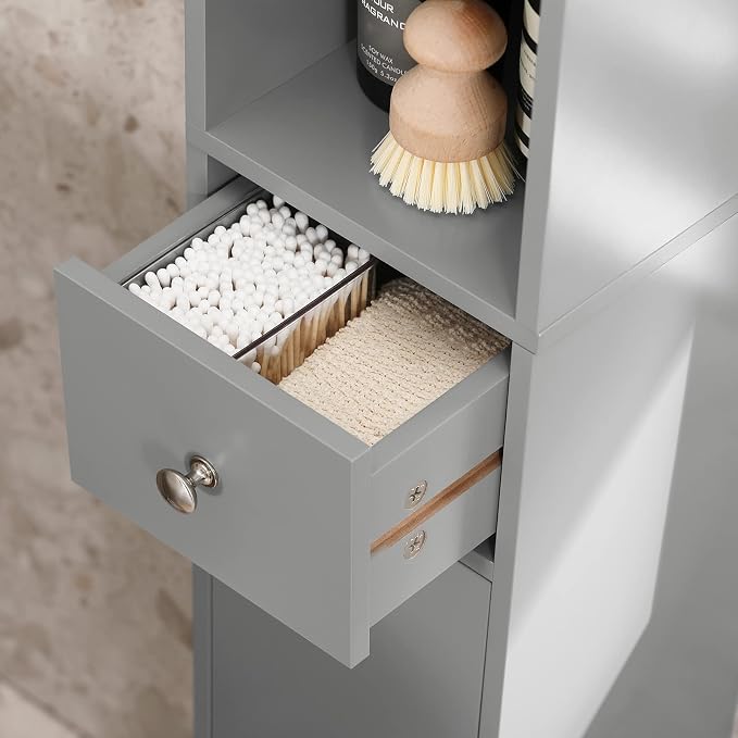 SoBuy Bathroom Storage Cabinet Adjustable Shelves, Tall Narrow, Gray | Freestanding Bathroom Organizer With Customizable Shelves, Fit Small Laundry & Bathroom Corners, BZR34-HG