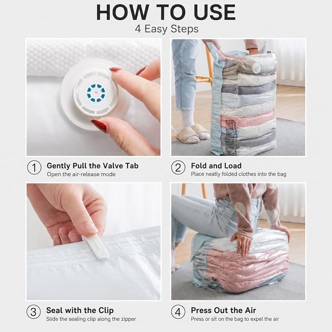 No Pump Vacuum Storage Bags for Bedding 3D Compression Jumbo Press and Seal for Clothes and Blankets Large Capacity Thickened Stereoscopic Saving Space 2026 New 3pc (Large)