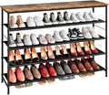 INGIORDAR 5 Tier Long Metal Shoe Rack Storage Organizer for Closet Entryway | Spacious design Shoe Shelf stores 30 Pairs of Shoes for Closet Entryway Bedroom Living Room Garage Black+Rustic Brown