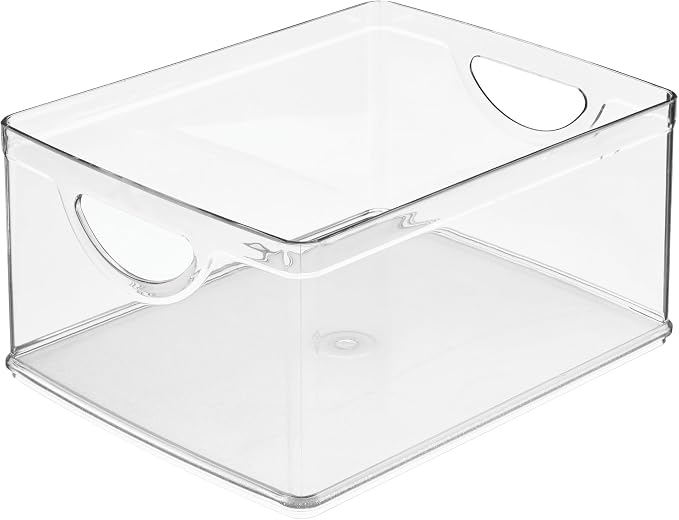 iDesign Plastic Stackable Kitchen Cabinet Storage Bin, Clear | With Handles, Pantry Organizer