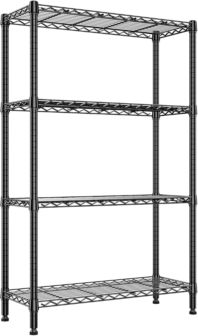 4-Tier Shelf Unit Organizer, 36 Inch Wire Shelf Rack for Pantry and Garage | Black Metal Wire Shelving with 1000 LBS Capacity, 13.8" D X 35.4" W X 59.5" H Storage Rack for Kitchen Office and Bathroom