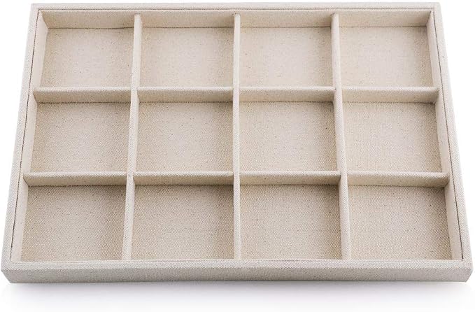 Oirlv Stackable 12 Girds Jewelry Trays Jewelry Storage Tray Showcase Display Organizer(13.8" X 1.4"X 9.4")