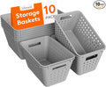 Lifewit Plastic Storage Basket for Organizing, 10 Pack Stackable Open Containers, Multi Size Storage Bins for Shelving, Pantry, Office and Cabinet, 6 Large and 4 Small Size, Gray