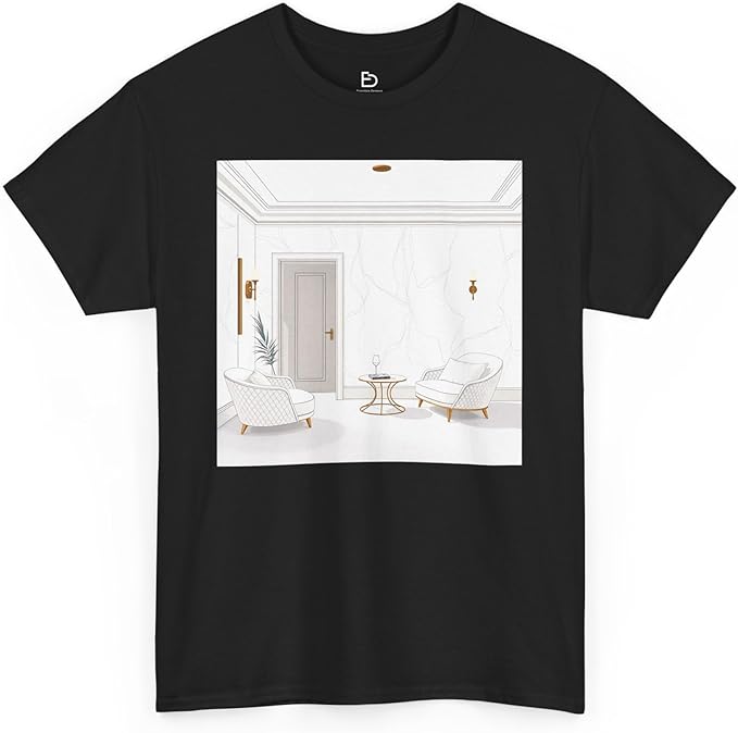 Modern Minimalist Lounge Room Art Print Unique Interior Design Tee Aesthetic Home Decor Graphic Casual Top Black