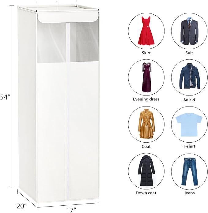 Univivi Cotton Garment Bag 54 Inch, Large Garment Bags for Hanging Clothes with Clear Mesh Window, Breathable Garment Bag for Dresses, Coats, Gowns, Shirts, Suits