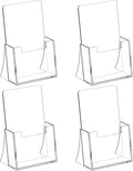 Acrylic Brochure Holder 4 Inch, 4 Pack Clear Brochure Display Stand, Plastic Pamphlet Holder for 4x9 Inches Flyers Literature Magazines Booklets Journals Menu, Desk Holder, Countertop Organizer | Clear Brochure Display Stand, Plastic Pamphlet Holder, F...