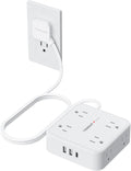 TESSAN Surge Protector Power Strip, 5 Ft Flat Plug Extension Cord with 3 USB (1 USB C) 8 Outlets, 900J Protection, 3 Sided Outlet Extender with Power Switch for Office, Dorm Room, White