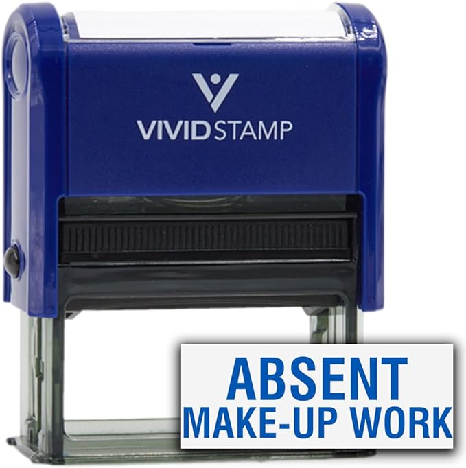 Absent Make-up Work Teacher Self Inking Rubber Stamp (Blue Ink) - X-Large