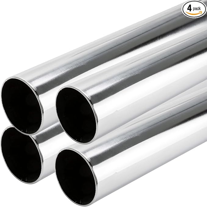 48" HEAVY DUTY Round Closet Rod | 32mm Diameter | Polished Chrome Clothes Pole | 4 Pack
