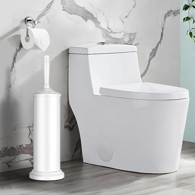 Stainless Steel Toilet Brush and Holder,Toilet Bowl Brush with Long Handle for Bathroom,Toilet Brushes-Space Saving,Covered Brush, Durable, Deep Cleaning,Splash Resistant (White)