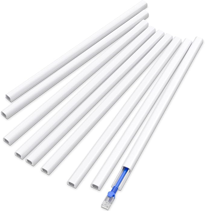 Delamu 128in Cord Hider for 1 Cord, Self-Adhesive Cord Covers for Wires on Wall, Easier Install Wire Covers for Cords on Wall, Cable Wire Hider, Cable Cover Management Raceway, W0.48 H0.3in, White