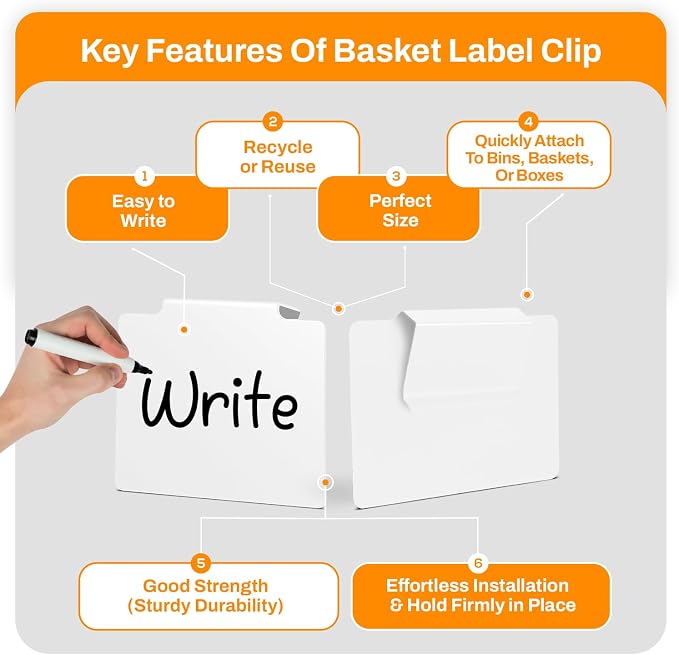 12 Pcs Basket Labels Clip on for Pantry Organization and Storage bin Labels with 2 Markers and 2 Wipe Cloths Reusable Chalk Basket Labels -White Bin Labels Clip on Chalkboard Basket Tags