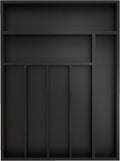 Bamboo Silverware Organizer, Kitchen Drawer Organizer, Utensil Holder, Cutlery Tray & Spoon Flatware Storage with Grooved Drawer Dividers (Black, 12.5''W x 16.5''D)