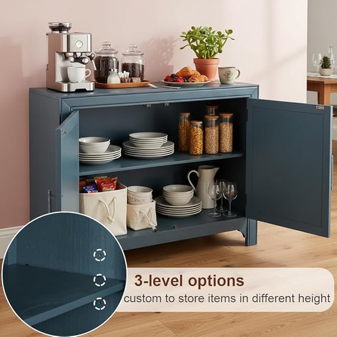 Amposei Wooden Accent Cabinet 40-Inch Vintage Sideboard Coffee Bar 2-Door Entryway Storage Cabinet with Adjustable Shelf for Living Room Entrance, Antique Blue