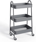 NEWBULIG 3-Tier Metal Rolling Cart with Lockable Wheels, Heavy Duty Mobile Utility Storage Shelf, Roller Book Snack Cart, Grey