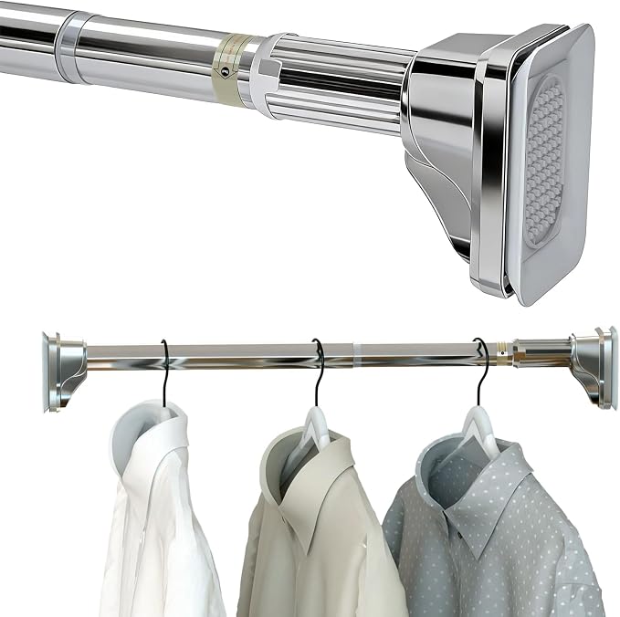 Stainless Steel Adjustable Closet Rod, No-Drill Installation, Heavy-Duty Hanging Bar for Closet, Wardrobe & RV (17-23 inch)