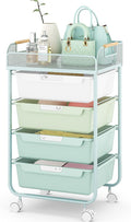 SYKIARIOL 4-Drawer Rolling Storage Cart with Mesh Top, Utility Craft Organizer Cart on Wheels with DIY Labels, Rolling Drawer Cart for Home Office Classroom Bedroom, Green