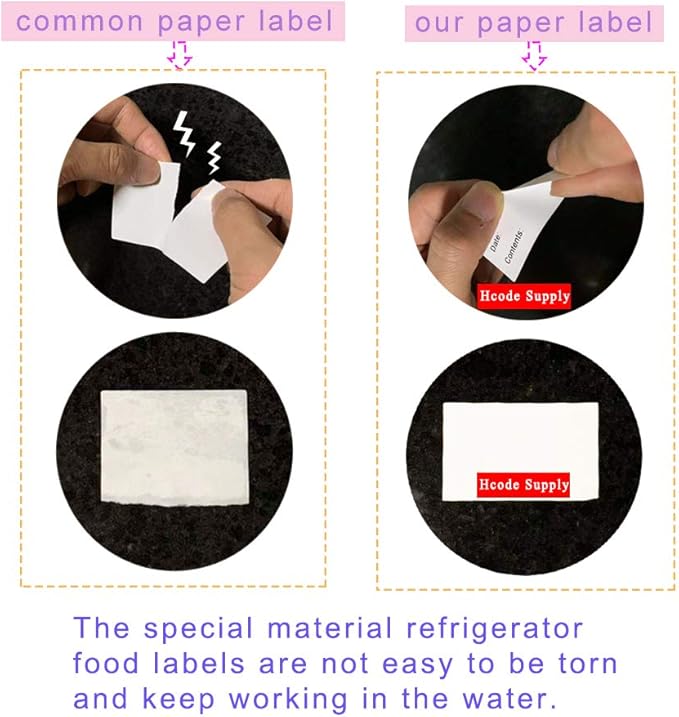 Hcode 1 x 3'' Self-Adhesive Removable Freezer Food Storage Labels - Easy Clean Leaves No Residue - Meal Prep Labels Plastic Paper Sticker Perfect for Reusable Containers 2 Roll