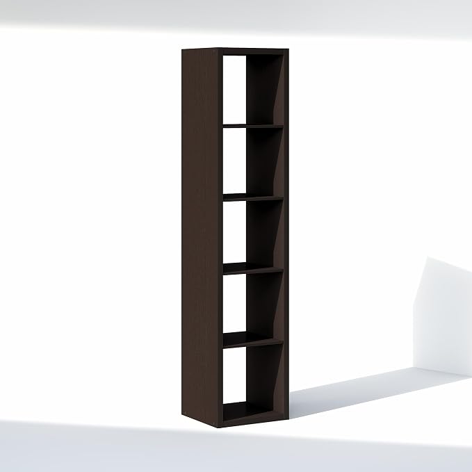 Furinno Cubic Extra Thick 5-Cube Closet Organizers and Storage, Dark Oak | 14.6 x 16 x 72 in, Open Shelf Closet Storage, Closet Organizer, for Wardrobe, Bedroom, Living Room