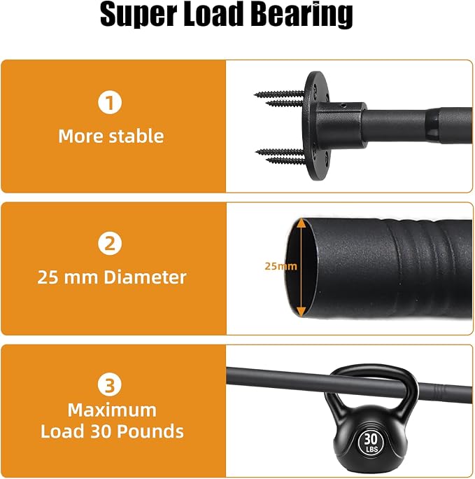 Closet Rods for Hanging Clothes 16-25 Inch Expandable Closet Rods, 1 Inch Diameter Adjustable Heavy Duty Closet Rod Wall-Mounted Fixed Shower Curtain Rod for Wardrobes Closet Laundry, Matte Black