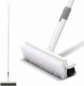 Floor Scrub Brush with Long Handle,Double-Sided V-Shaped Deck Brush,Grout Brush,Shower Floor Scrubber for Cleaning, Tile Scrub Brush with Stiff Bristles, 48"