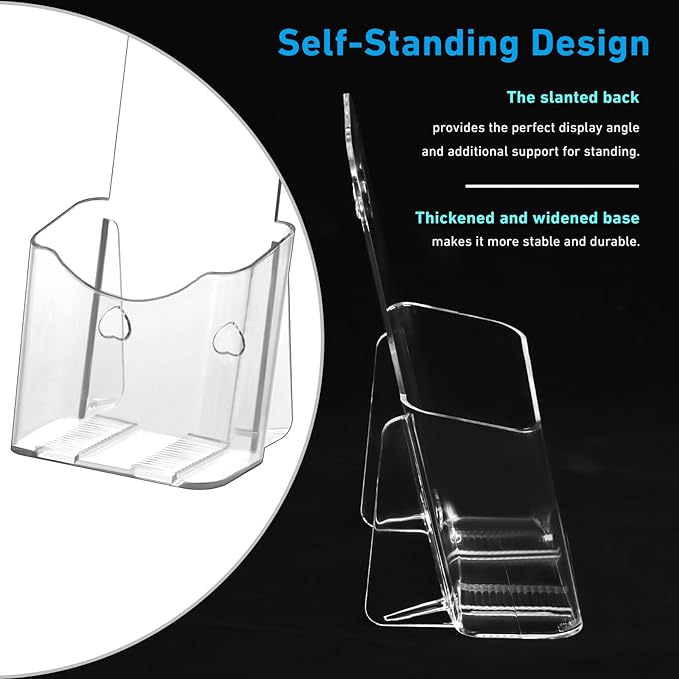 xydstay Acrylic Brochure Holder 4 Inches Slant Back Design, Clear Display Stand, Plastic Table Stand Sign Holder,Pamphlet Holder Flyer Holder, Acrylic Display Stand, 6 Pack
