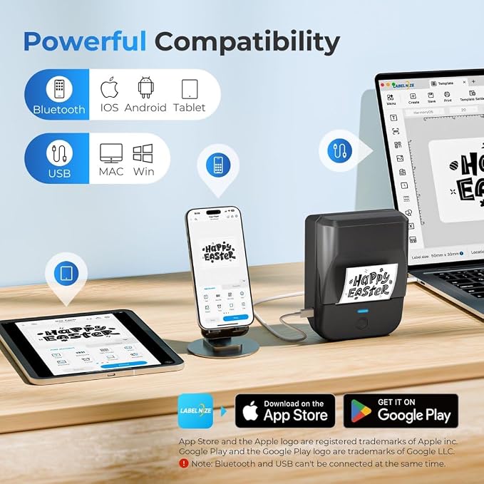 PM240 Label Maker Machine with Tape, Label Printer Black, Set 1 | 2'' Bluetooth Thermal Sticker Label Maker for Small Business, Home, School, Office Safety Label Maker with Multiple Templates