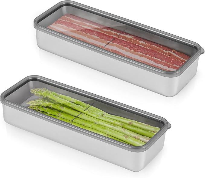 4Pack Bacon Holder for Fridge,Bacon Container for Refrigerator,Deli Meat Box for Refrigerator,304SS Airtight Food Storage Container,Stackable Fridge Organizer with Locking Lid (BPA Free)