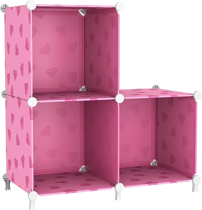 UNKU Cube Storage Organizer, 3 Cube Closet Organizer Storage Shelves, DIY Stackable Bookcase, Clothes Organizer Shelf for Closet, Bedroom, Living Room, Cabinet, Home, Office, Pink
