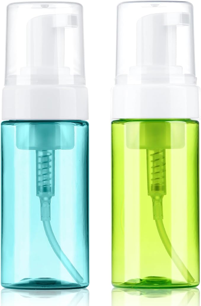 Boenoea Plastic Foam Pump Bottle, 4oz/120ml Foam Bottles Dispenser BPA Free Empty Refillable Container for Hand Soap, Shampoo - Pack of 2 (Blue,Green)