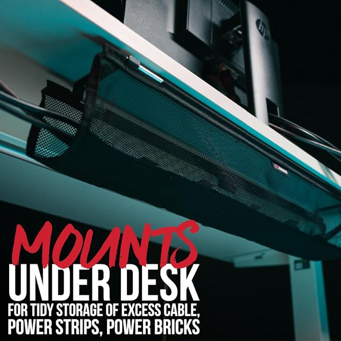 Gator Frameworks Mesh Cable Management System - Mounts Under Desk to Streamline Your Workspace, Built In Cable Ties, (GFW-CBLMGM-MSH)
