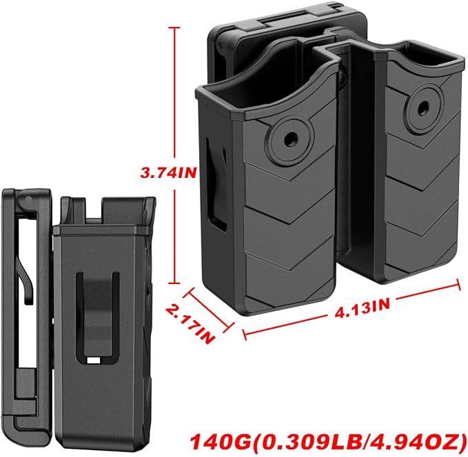 Universal Double Magazine Pouch, 9mm .40 Double Stack Mag Holder | Adjustable Retention Cant,Tactical Polymer Ammunition Holster for Quick Pull Duty Use, 1.5''-2'' Belt Clip