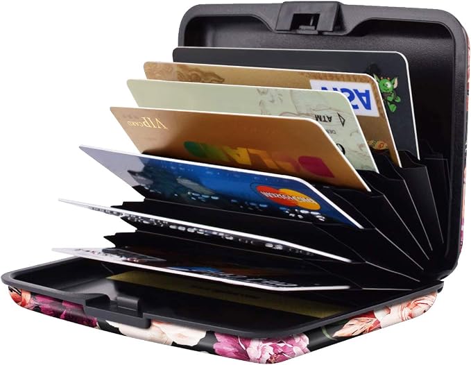 Mini Credit Card Holder for Women,RFID Blocking Slim Hard Card Case ID Case Travel Wallet Black Rose Flowers