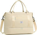 TANTOMI Travel Duffle Bag for Women Personal Item Travel Bag with Shoes Compartment, Weekender Overnight Bag Carry On Duffle Bag Tote Gym Bag for Travel, Sports, Hospital, Dance, Beige