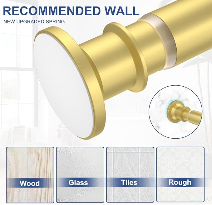 Gold Tension Rod 18-32 Inch, No Drill Spring Rod | Adjustable Stainless Steel Rod, No Drilling Required, Ideal For Closets And Small Windows