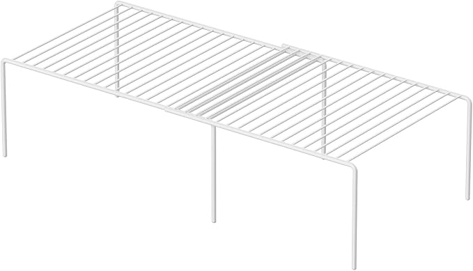 iPEGTOP Expandable Freezer Cabinet Storage Shelf, 2 Pieces Rustproof Spice Rack, Adjustable Kitchen Organizer Counter Fridge Pantry Shelf Space Saver (White)