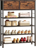 INGIORDAR 5 Tier Shoe Rack Storage Organizer with 2 Drawers MDF Board | Metal space-saving Shoe Shelf stores 20 Pairs of Shoes for Closet Entryway Bedroom Living Room Garage Black+Rustic Brown