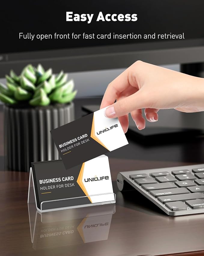 Uniclife 8 Pack Acrylic Business Card Holder for Desk, 50 Card Capacity | 3.5" x 1.9" x 2" Clear Horizontal Business Card Display Stand, Desktop Business Card Organizer for Office, Index Card Holder