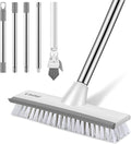 SetSail Floor Scrub Brush and Grout Brush with 51-Inch Long Adjustable Handle 2 in 1 Scrape Brush Stiff Bristle Floor Scrubber for Cleaning Shower Bathroom Garage Kitchen Deck Tub Tile, Grey White