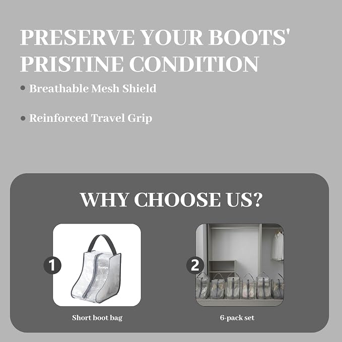 6Pack Foldable Boot Bags for Cowboy Boots, Waterproof Dustproof With Handle Short Boot Bag, Clear Boots Cover, Shoes Packing Organizers for Men & Women Sneakers