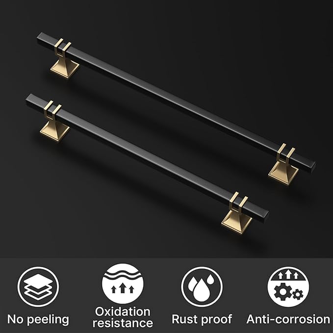 30 Pack 10 Inch Black and Gold Cabinet Pulls Kitchen Cabinet Handles, Black and Gold Cabinet Handles Square Dresser Drawer Pulls Kitchen Cabinet Hardware