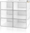 Planisity Clear Storage Bins for Shoes, 6 Pack Stackable Plastic Boxes With Lids for Closet Organization & Display