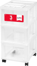 IRIS USA 3-Drawer Rolling Storage Cart, White/Clear | Keep craft supplies, office essentials, classroom items, and accessories organized with easy-access drawers for daily use