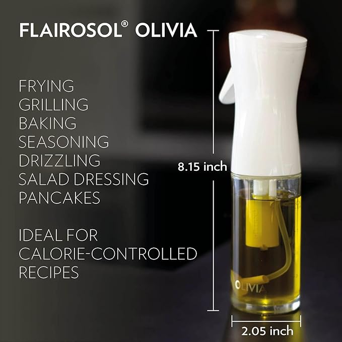 OLIVIA Signature The Original Advanced Oil Sprayer for Cooking, Salads, BBQs and More, Continuous Spray with Portion Control, Trusted by Chefs. Patented Technology. (Glass Bottle) (Gold Print)