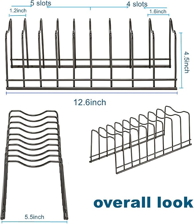 Pot Lid Holder Organizer, Kitchen Countertop Storage Rack Cutting Boards, Bakeware, Pots & Pans, Serving Trays, Reusable Containers in Cabinet Pantry, Stainless Steel