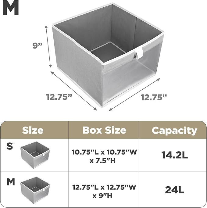 Linen Closet Organizers and Storage, Closet Storage Bins Basket Organizer, Foldable Organization Baskets with Mesh Window for Clothes Towels and Toys, 12.75" x 12.75" x 9", Gray, 4 pack