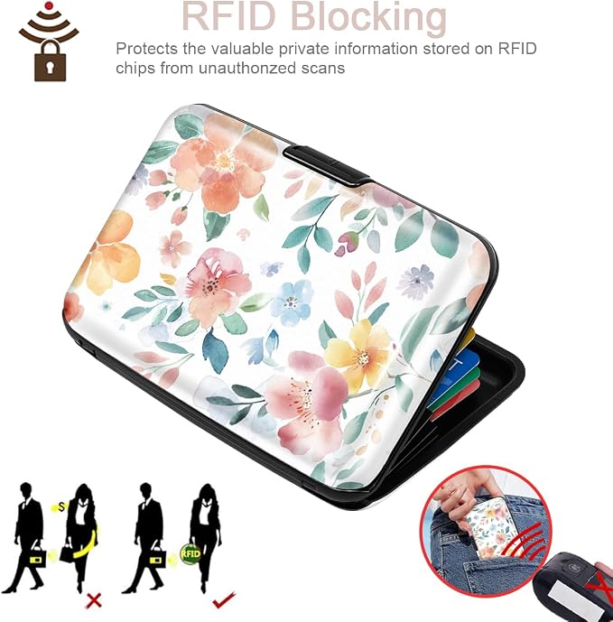 Coco Rossi Credit Card Holder RFID Aluminum Small Mini Wallet Women | Metal Wallet, Business Cards Holder, ID Case, Slim Sleeves, Womens Girls Gift, Carry Wallets for Travel, Watercoler Floral